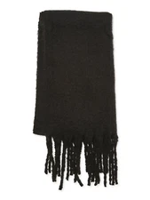 Time and Tru Ladies Womens Fringed Blanket Scarf Solid Black 21 X 73