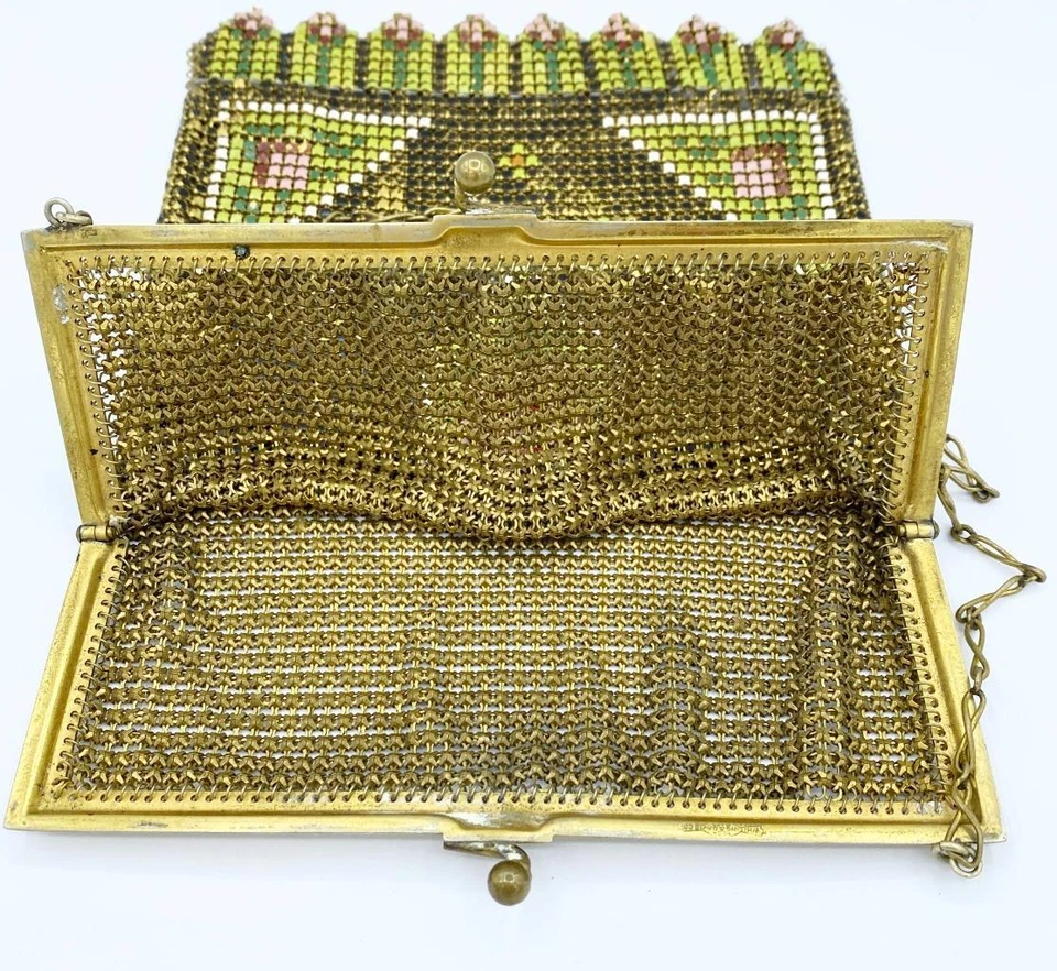 Dulce Cartera Art Deco Malla Esmaltada Aleta con Marco Rosa Tono Dorado Foto 3 de 4