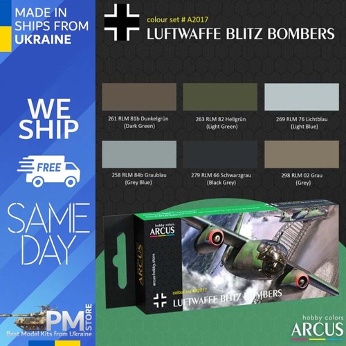 Arcus A2017 Acrylic paints set Luftwaffe Blitz Bombers 6 colors in set 10ml - Picture 1 of 3