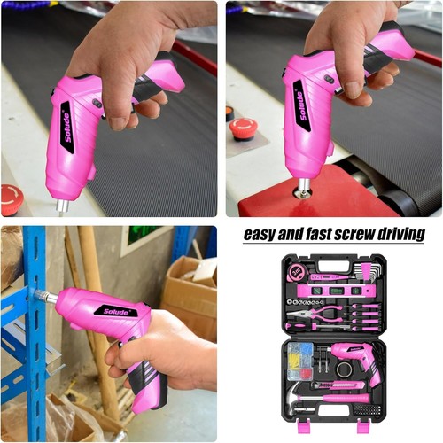 SOLUDE Pink Tool Set,130 Piece Women's Tool Kit for Home with 3.6V Cordless Rech - Picture 6 of 6