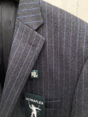 BNWT RALPH LAUREN ULTRAFLEX CHARCOAL/BLUE STRIPE BLAZER JACKET 44R -46R $450 - Picture 10 of 13