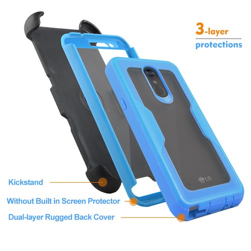 ForLG Stylo 4 2018/ Stylus 4 Built in Screen Rugged Holster Belt Clip Clear Case - Picture 8 of 17