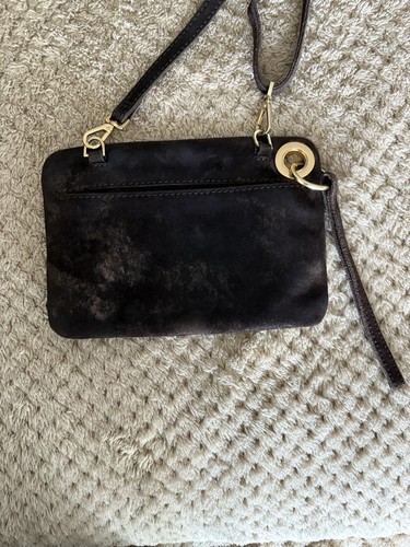 Hammitt Los Angeles Brown Suede Crossbody Clutch Wristlet Purse Brown Small - Picture 4 of 14
