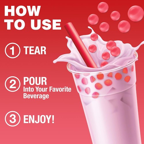 Boba Vida Non-GMO Popping Boba Pearls All Natural Summer Strawberry w/Straw - Picture 4 of 11