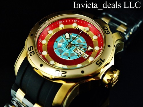 Invicta Mens 48mm Pro Diver SCUBA Marvel IRON MAN Limited Ed Red/Gold Tone Watch - 第 2/13 張圖片