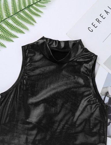 AU Girls Metallic Sleeveless Crop Tops Hip Hop Jazz Dance Performance Tank Vest - Picture 24 of 66