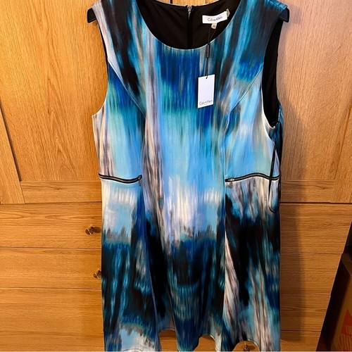 Calvin Klein Scuba material Ocean motif dress BNWT - Picture 1 of 16