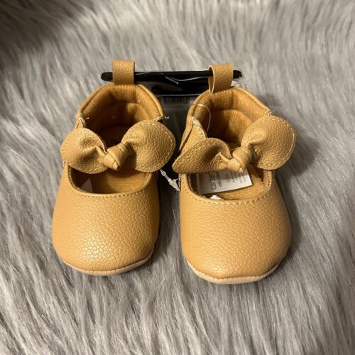 Carter's Child Of Mine Crib Shoes Baby Size 0-3 Months Brown Bow Shoes