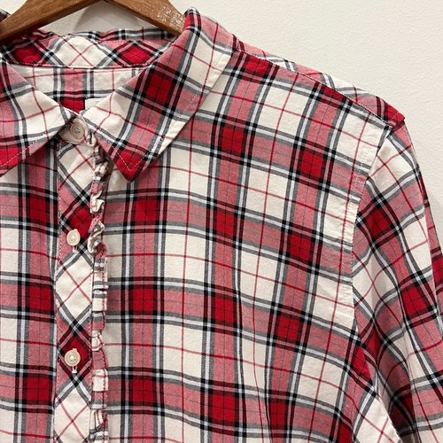 Camisa Top Talbots Mujer 2X Rojo Dorado Metálico Cuadros Abotonados Volantes Suave Preppy - Imagen 3 de 9