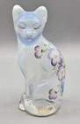 FENTON Glass Opalescent 5.25" Cat, Hand Painted Purple Flowers & Signed C. Riggs