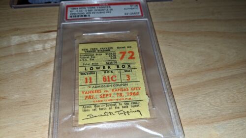 Sept 18 1964 New York Yankees vs A's Ticket Stub PSA Mantle 2 Hits, Ford Win - Picture 2 of 5