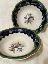 2 Tracy Porter Stonehouse Farm Collection Soup Bowls Blue Green 8.5" Poland #66