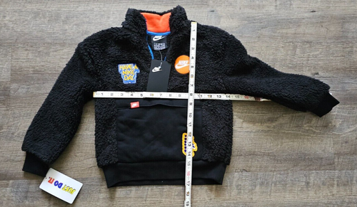 Nike Boys Black Sherpa 1/2 Zip Size 4 Sportswear Faux Fur Sweatshirt Patch Logo - Picture 5 of 8