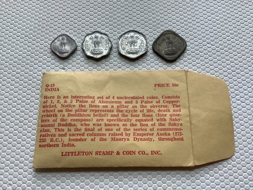INDIA Coin Set of (4) Paise 1, 2, 3, 5 Uncirculated Aluminum/Copper-Nickel 66-67 - Picture 2 of 2