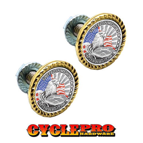 2 Gold Brass Plated License Plate Frame Tag Bolts 911 EAGLE USA FLAG - 040 - Bild 1 von 1