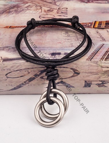 Collar Gargantilla de Cuero de Playa Ajustable Negro Vintage Para Hombre 2 Anillos Colgante - Imagen 4 de 8
