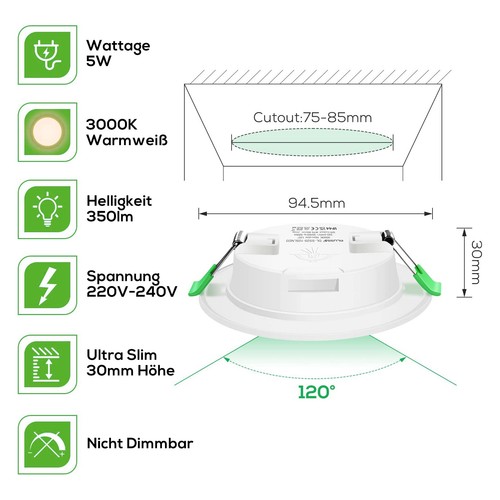 Juego de 12 focos empotrables LED Ultra Slim 230V baño lámpara empotrable spot - Imagen 15 de 18