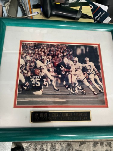 NFL Miami Dolphins '72 Undefeated Team Den Herder/Kolen/Anderson/Fernandez W/COA - Picture 1 of 9