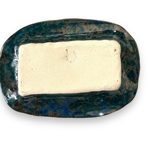Studio Pottery Metallic Blue Green Gold Open Butter Dish or Trinket Dish Stamped - Picture 5 of 6
