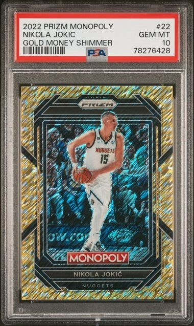 2022-23 Prizm Monopoly Nikola Jokic Gold Money Shimmer #d /500 PSA 10 pop 22