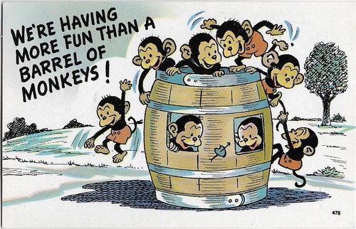 4 COMIC POSTCARD LOT~ FUNNY MONKEYS CARRYING ON - Picture 2 of 4