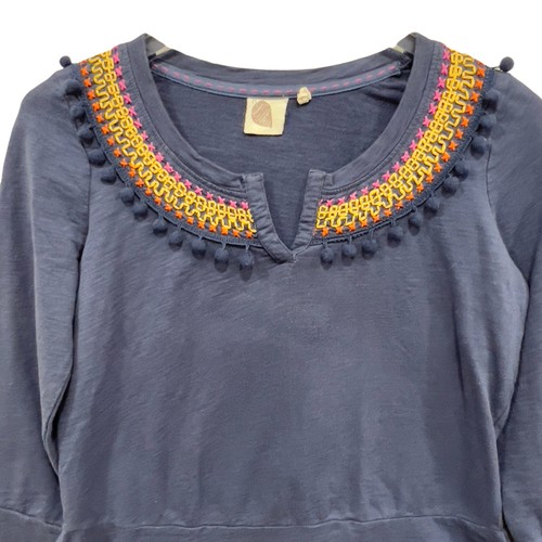 Anthropologie Lilka Toorie Pompom Scoop Neck Top Blouse Boho Style Cotton Size S - Picture 3 of 7