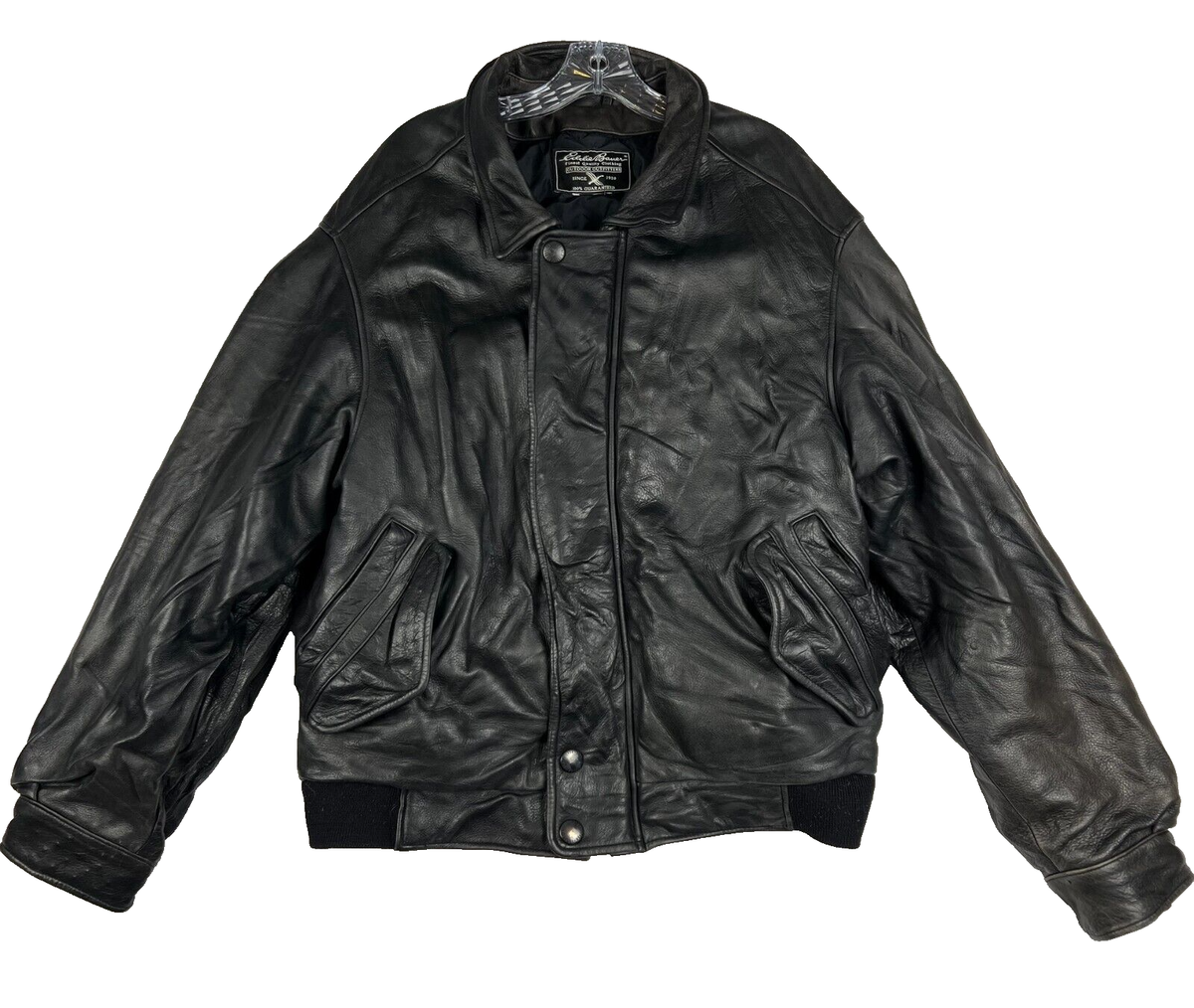 Eddie Bauer 本革 ブラックジャケット M VTG Eddie Bauer Leather Jacket Mens Size Small Black Full