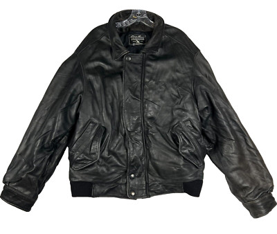 VTG Eddie Bauer Leather Jacket Mens Size Small Black Full