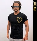 Pistol Boutique Men's Fitted Black Crew Neck GOLD PAINT HEART Fashion T-shirt