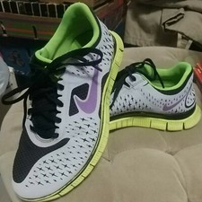 Nike Free 4.0 V2 Running Shoes-511527-055-White/Black/Yellow-Women's Size 8