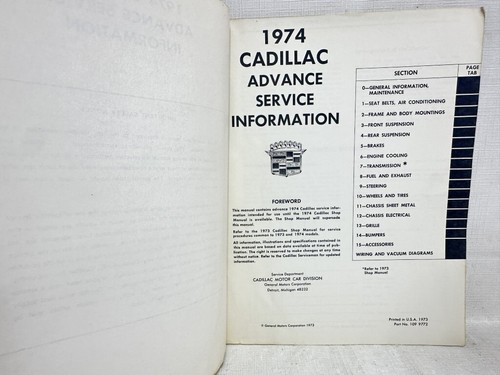 1974 Cadillac Original Advance Service Information Manual - Picture 2 of 6
