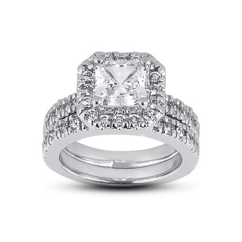 Juego de anillos de boda con halo de diamantes extraídos en tierra princesa 4,12 quilates F/VS1 - Imagen 2 de 6
