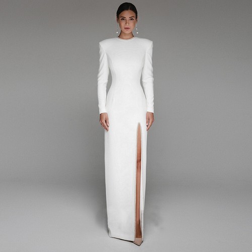 2024 Langarm Brautkleider Split Brautkleid Party Abendkleid Reißverschluss - Bild 9 von 11
