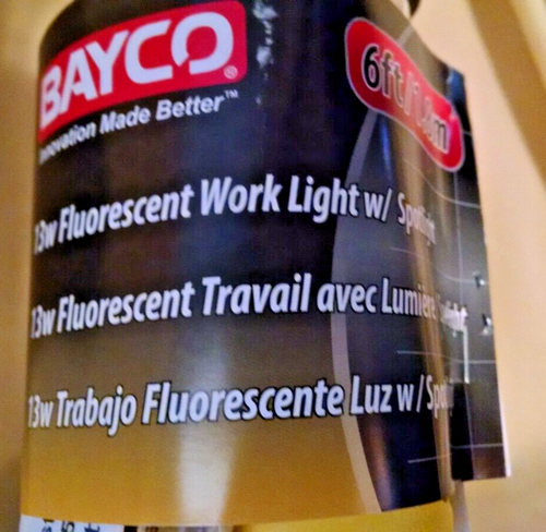 WORKLIGHT NEW BAYCO FLUORESCENT SPOTLIGHT ELECTRIC 6 FT 13 WATT SL-507-101 HOOK. - Picture 7 of 13