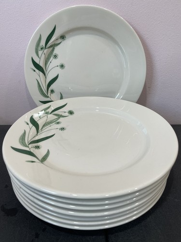 4+4 8 Green Field Flowers DINNER PLATES Homer Laughlin 9" VINTAGE White Green FK - Picture 2 of 4