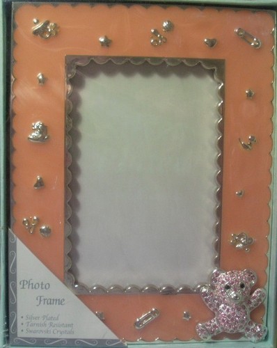 BABY GIRL PICTURE FRAME TEDDY & CRYSTALS" 43411 SILVER PLATED IN GIFT BOX