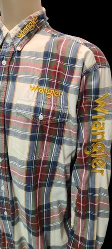 Vintage Wrangler Button Up Shirt Embroidered Spellout Plaid Western Mens XL ? - Picture 3 of 8