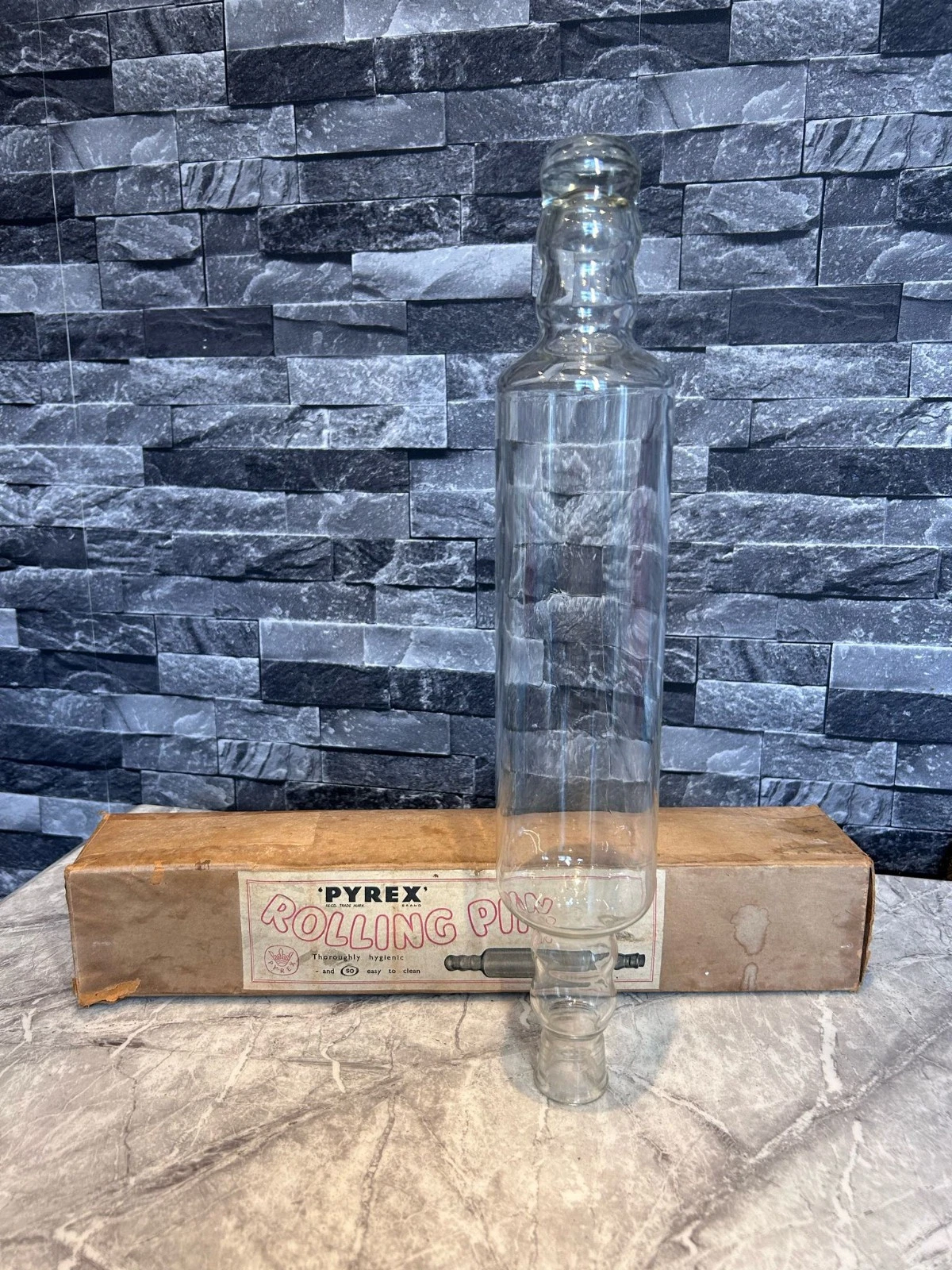 Vintage Rare Glass Pyrex Rolling Pin Boxed 17.5"