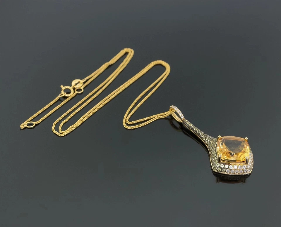 Colgante lágrima citrino creado en laboratorio corte cojín de 3 quilates regalo oro amarillo de 14 quilates Foto 3 de 4