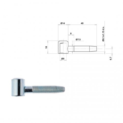Demi-fiche femelle 14 mm OTLAV à butée à bille pour pivotement fluide de porte battante