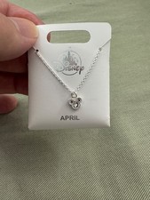 Disney Parks Mickey Mouse Faux Crystal April Birthstone Necklace Silver Color