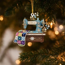 Personalized Sewing Machine Ornament, Custom Christmas Decor 2D Acrylic