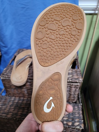 Olukai KaeKae Metallic Silver Gold Leather Double Strap FlipFlop Thong Sandal 7 - Picture 6 of 10