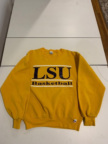 Russell Athletic LSU Sweater Medium Yellow VTG 90s Basketabll Sportswear Shaq - Picture 5 of 9