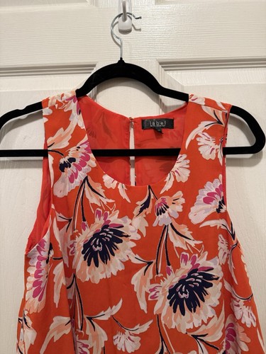 Label Rachel Roy Sleeveless Top Womens Size M Orange Floral Split Back Tank - Picture 2 of 5