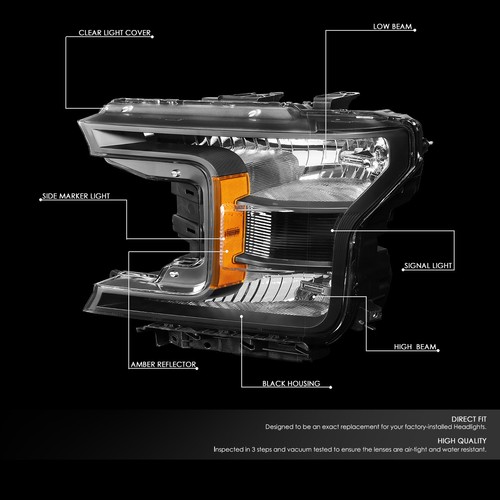 FOR 2018-2020 FORD F150 PICKUP TRUCK PAIR OE STYLE HEADLIGHT LAMPS BLACK AMBER - Picture 2 of 7