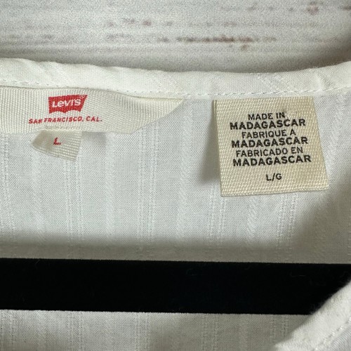 Womens Levis White Cap Sleeve Boho V Neck Flowy Casual Top Cotton Peasant Sz L - Picture 4 of 6