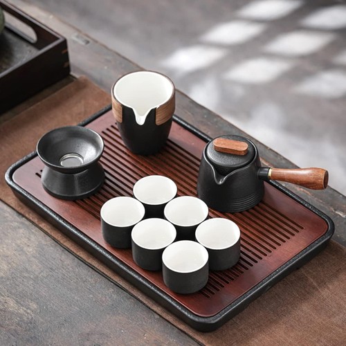 14" Bamboo Gongfu Tea Tray Table Box w/Water Storage – Black – Kung Fu Tea Set - Picture 4 of 5