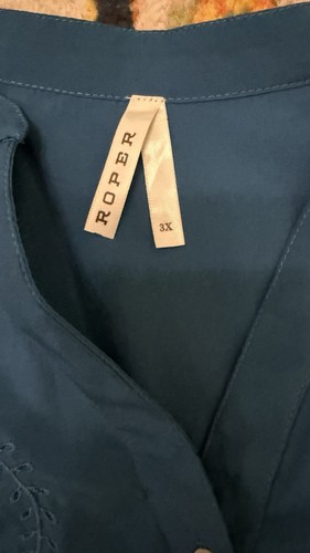 Camicia contadina western Roper taglia 3X donna ricamo scollo a V bottoni perle - Foto 3 di 10