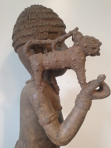 Benin Bronze Attendant Figure With Leopard. Old, Rare,Outstanding. 57cm. Nigeria - Picture 15 of 24